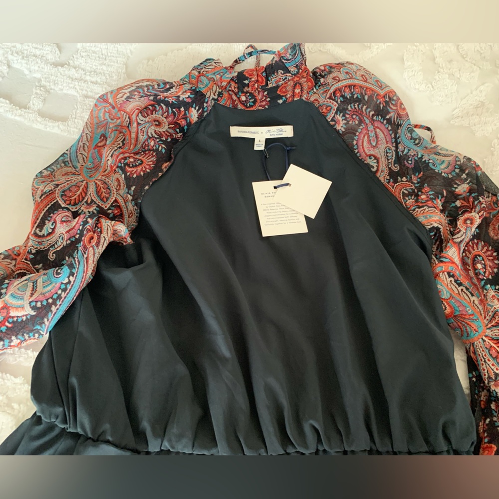 FINAL PRICE NWT Banana Republic SILK Maxi Dress Black/Green/Red/Cream Paisley L - Picture 16 of 16